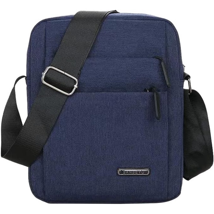 Válltáska 3 külső és 2 belső zsebbel, állítható pánttal, Crossbody Bag, férfiaknak, 20 x 24 cm, kék, Dalimag