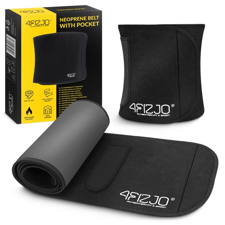 Неопренов колан за отслабване с джоб, 4FIZJO, L/XL, черен