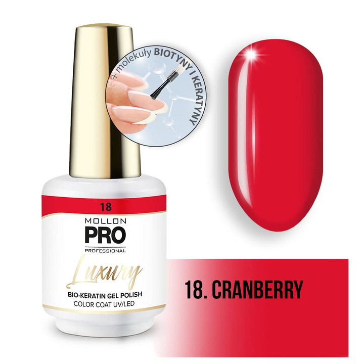 Oja hibrida 18 CRANBERRY, Mollon PRO, 8 ml, sistem 3-faze, rezistent la zgarieturi, rosu