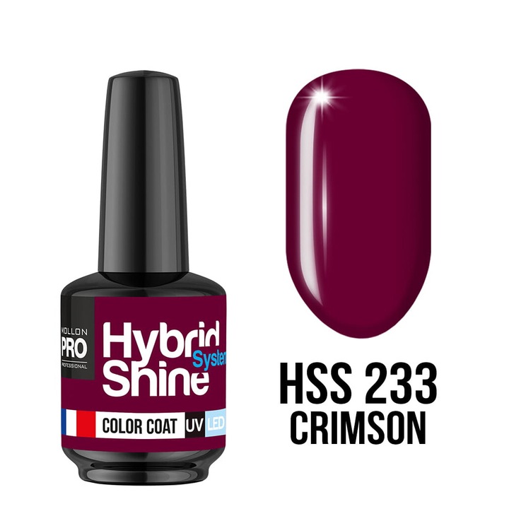 Oja hibrida MOLLON Hybrid Shine System 233 Crimson, 8ml, UV/LED, rezistenta, aplicare precisa