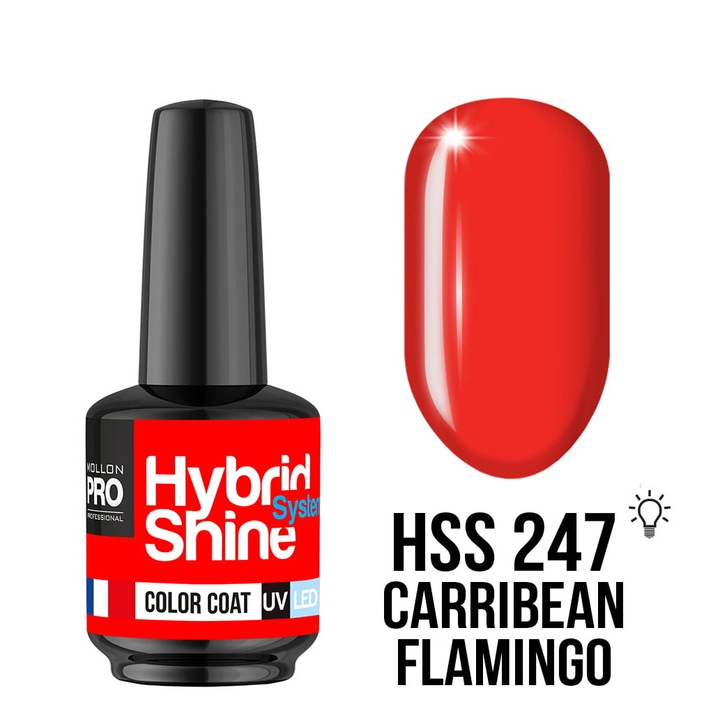 Oja hibrida MOLLON Hybrid Shine System 247 Carribean Flamingo, 8 ml, rezistenta, aplicare rapida