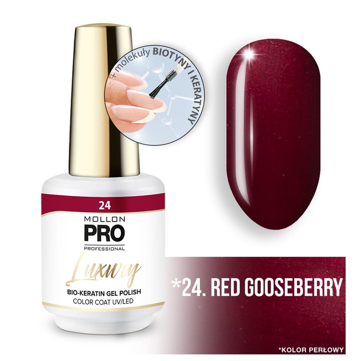 Oja hibrida 24. RED GOOSEBERRY, Mollon PRO, 8 ml, sistem 3-faze, rezistent la zgarieturi
