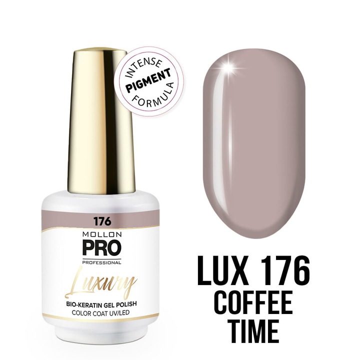 Oja hibrida 176 Coffee Time, Mollon PRO, 8 ml, bej cu nuante de gri, sistem 3-faze