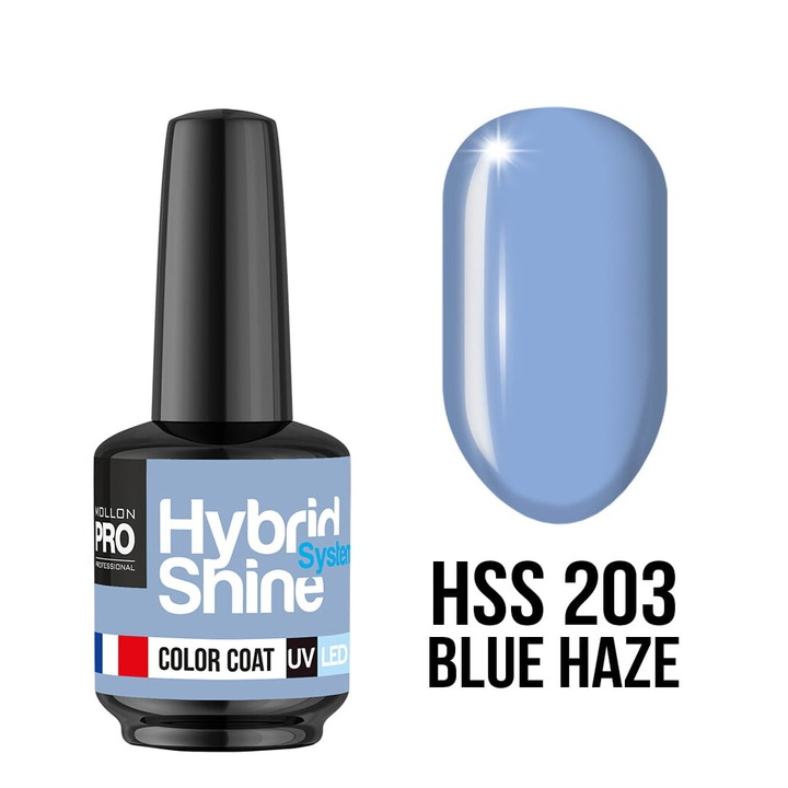 Oja hibrida Mollon 203 Blue Haze, 8ml, sistem UV/LED, culoare albastru deschis