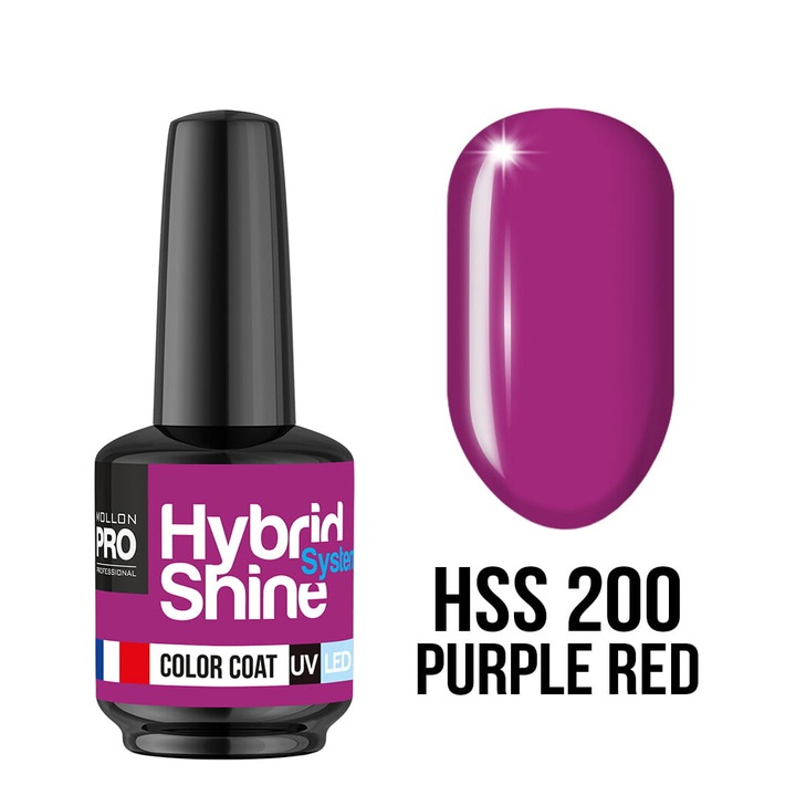 Oja hibrida MOLLON 200 PURPLE RED, 8 ml, sistem UV/LED, formula rezistenta, aplicare usoara