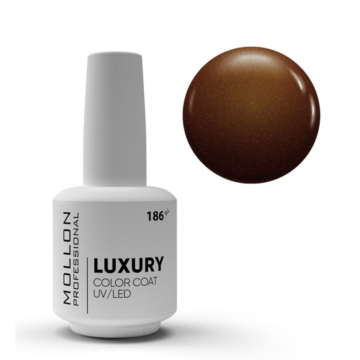 Oja hibrida MOLLON LUXURY 186 STARLIGHT SEPIA, 8 ml, culoare calda cu particule aurii, efect opac