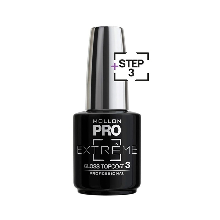 Top Coat Extreme Gloss 10 ml, MOLLON, pentru lacuri clasice, protectie impotriva ciobirii, luciu intens
