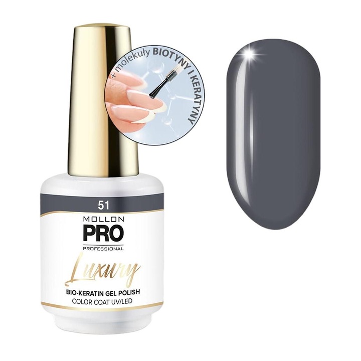 Oja semipermanenta, 51 Milk Praline, Mollon, 8 ml, rezistenta la zgarieturi, sistem 3-faze