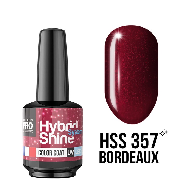 Oja hibrida MOLLON 357 Bordeaux, 8 ml, culoare burgundy, sistem UV/LED, set 3 faze