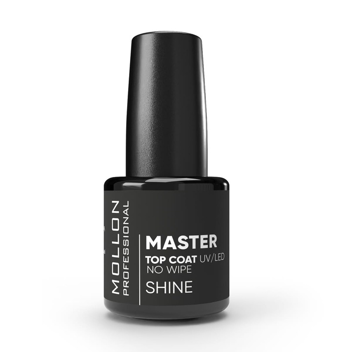 Top Coat MOLLON MASTER SHINE NO WIPE 12 ml, Stralucitor, pentru Manichiura Hibrida