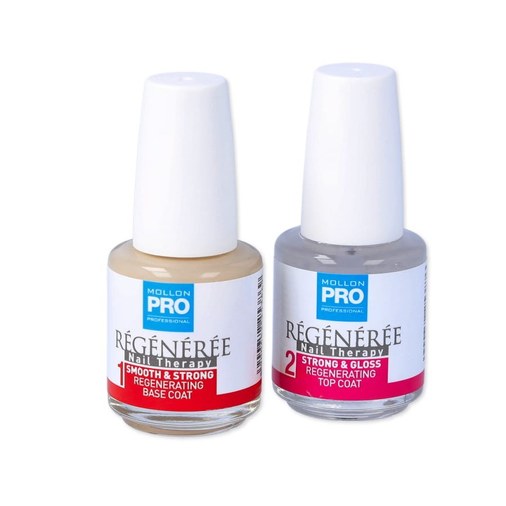 Tratament pentru unghii, MOLLON, set 2x15ml, efect de intarire si regenerare, pentru unghii fragile
