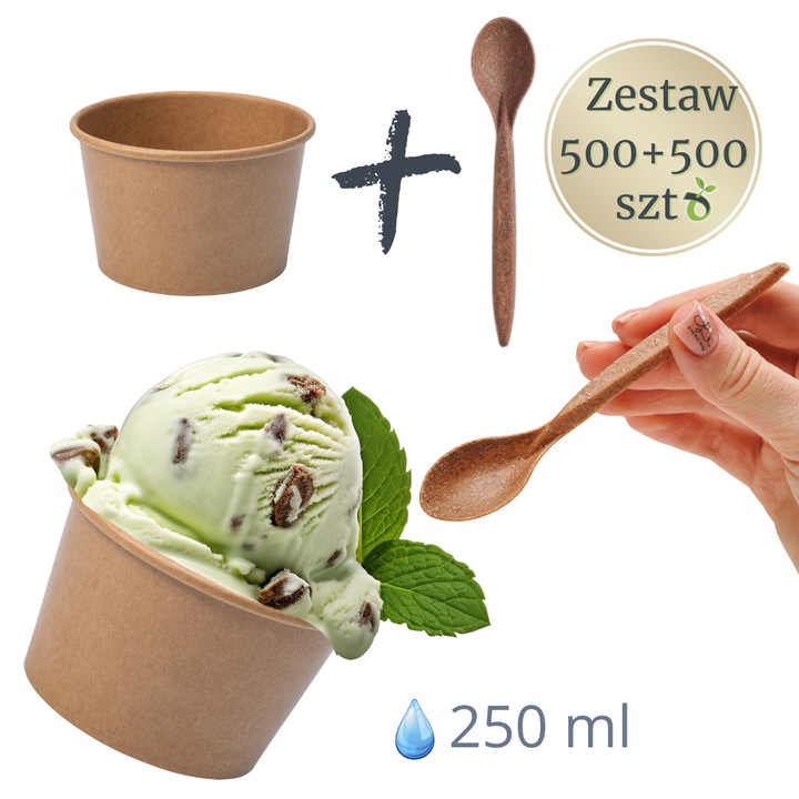Екологичен комплект 1000 части: 500 купички 250 мл + 500 лъжички за еднократна употреба