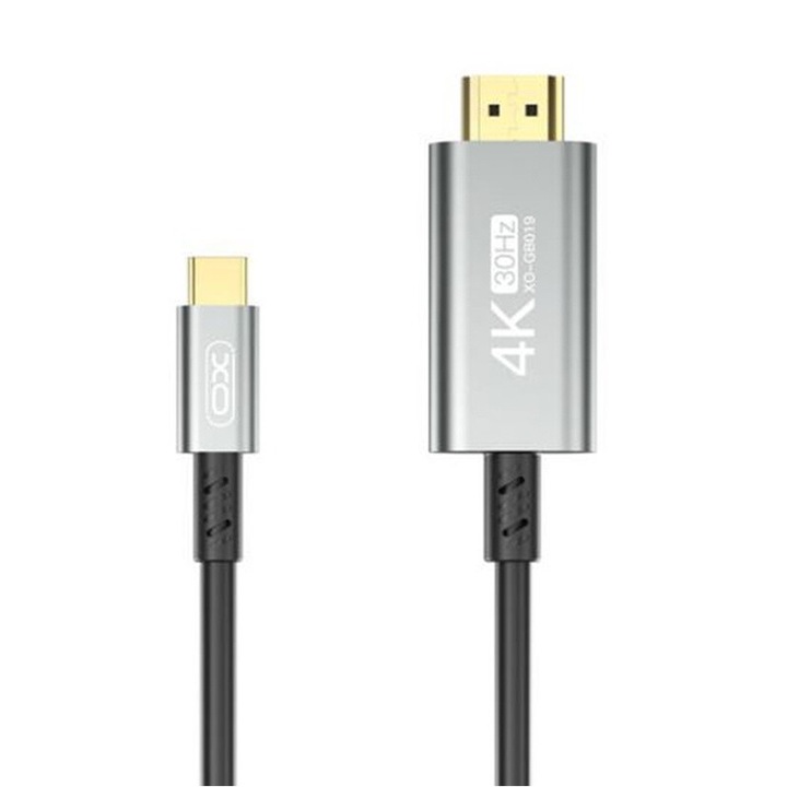 Аудио/видео кабел, XO-GB019, Type-C към HDMI, Full HD 4K, 1.8M, силикон, черен