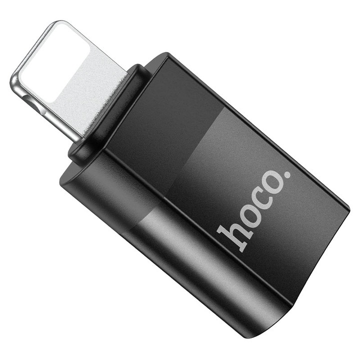 Hoco UA17 miniadapter, Type-C to Lightning, iPhone kompatibilis, adatátvitel és töltés, fekete