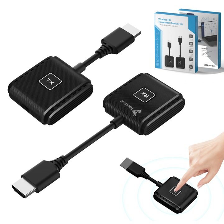 Transmitator si Receptor Wireless HDMI Full HD 60Hz, 50M, Negru – Reagle