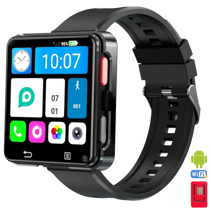 Мъжки смарт часовник TechONE® MonitAstra, 2,6 инча SUPER AMOLED, с 4G SIM, WiFi, 2 камери, Android, Play Store, TikTok, GPS, Bluetooth Call v 5.4, Chrome, Google Maps, Instagram, IP68, 1200 mAh батерия, черен