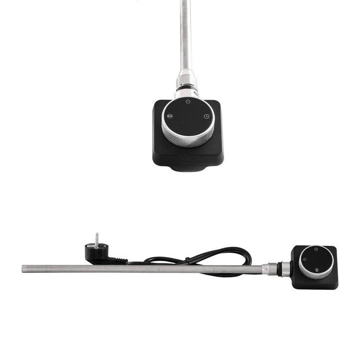 Incalzitor Electric Pentru Radiatorul De Baie, Granitan, Spin, 600W, Negru, Pentru Radiatorul De Baie, Cu Reglare A Temperaturii, Oprire Automata, Lungime Cablu 120 cm, Filet ½ Inch, Solutie Ecologica Si Eficienta Energetic