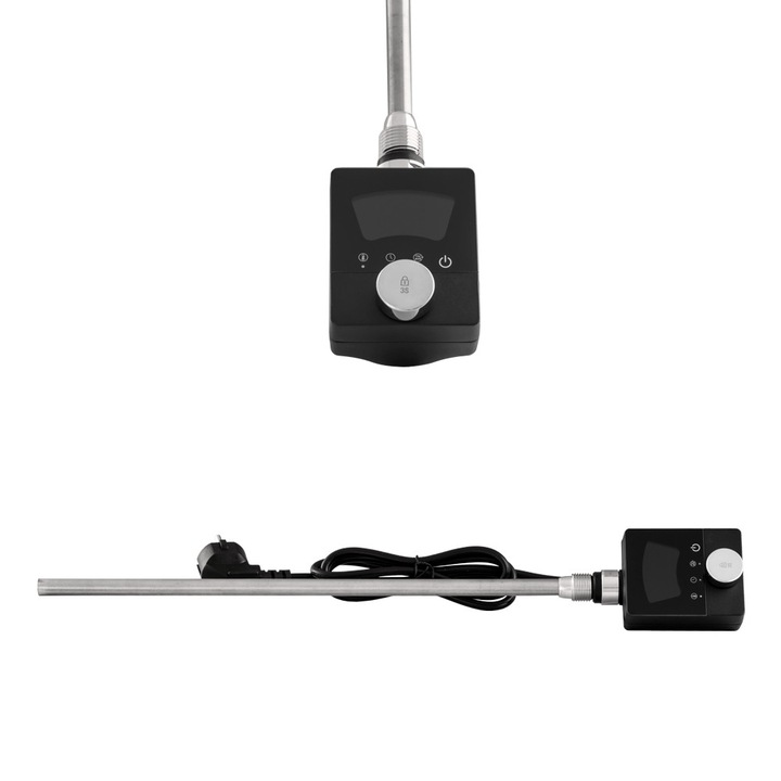 Incalzitor Electric Pentru Radiatorul De Baie, Granitan, Push, 600 W, Negru, Interval De Temperatura 30-70°C, Termostat Electronic, Protectie Impotriva Supraincalzirii, Lungimea Cablului 126 cm