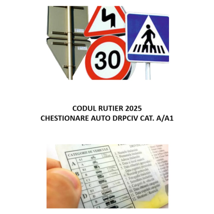 Pachet Codul Rutier 2025 + Chestionare Auto DRPCIV, Categoria A/A1