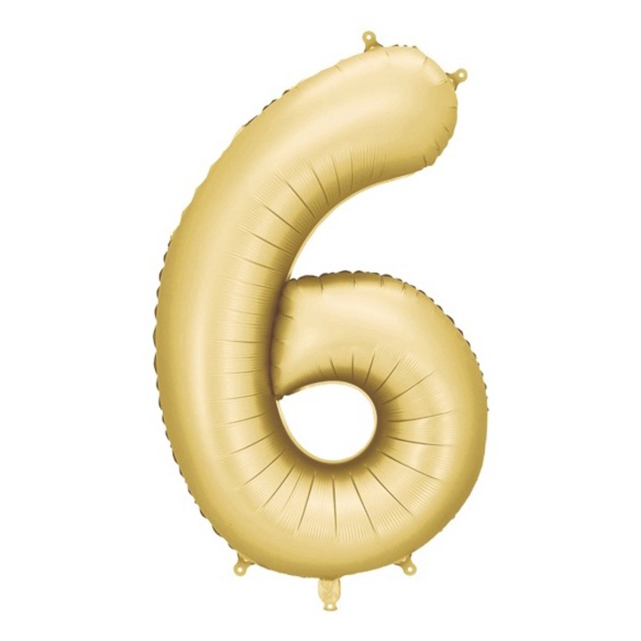 Balon din Folie, PartyDeco, Cifra 6, 86cm, Auriu