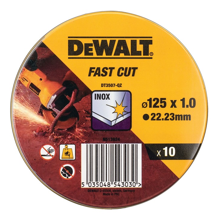 Rozsdamentes acél vágóketrec 125x1mm, DEWALT, 10 darabos készlet