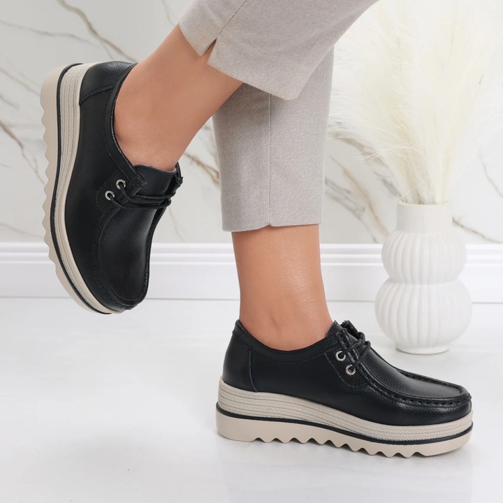 Pantofi dama cu platforma Negri din Piele Naturala Jasya, Negru