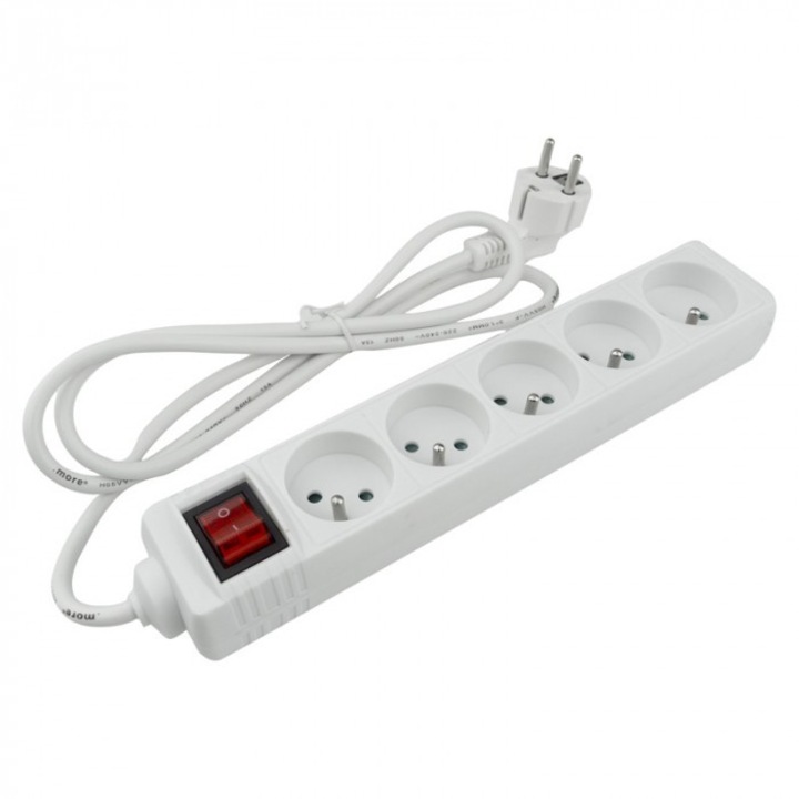 Електрически удължител Ecolight 5 гнезда 1.5м бял