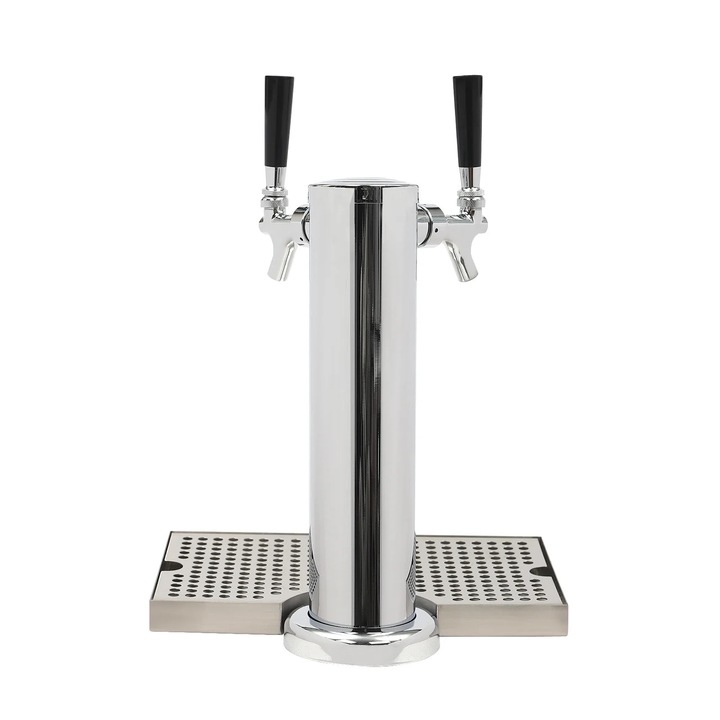 Sörtorony, 2 fejű, dupla csaptelep, rozsdamentes acél, ezüst