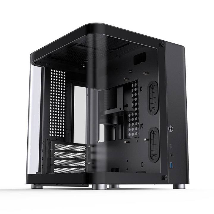Кутия Jonsbo TK-1 2.0 Mini Tower Case, 4 слота за разширение, 28 см дължина на GPU, 16,5 см височина на охладителя, черен, 345x299x310 мм