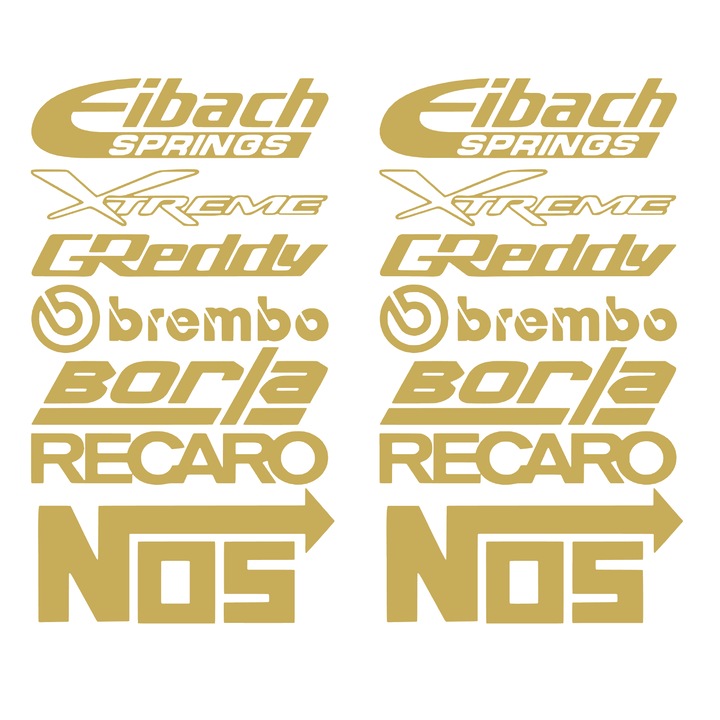 Set 14 stickere auto cu diverse logo, 50cm x 20cm, auriu