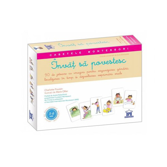 Invat sa povestesc - Caseta cu un ghid de 32 de pagini si 90 de jetoane pentru relatat povesti - Charlotte Poussin