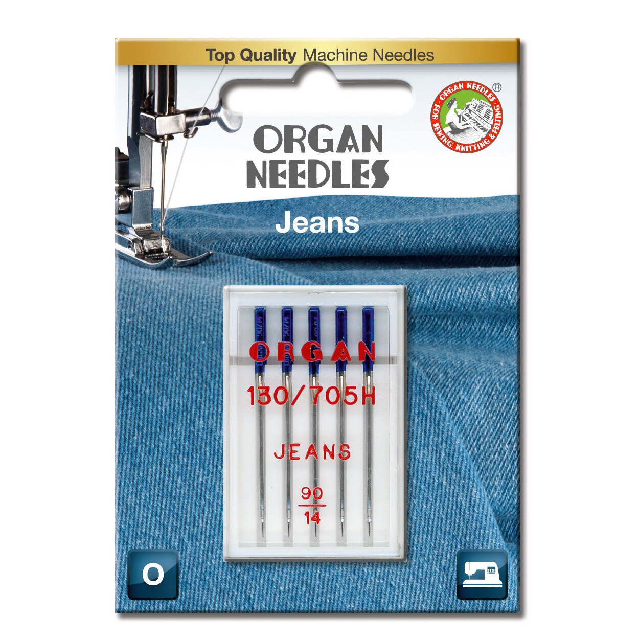 Ace de cusut casnice Organ Jeans - finete 90, 5 buc