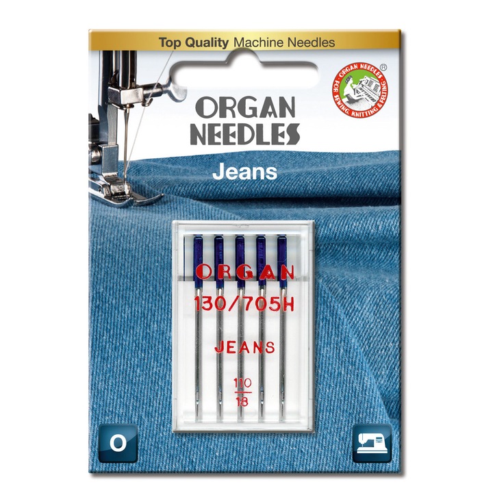 Ace de cusut casnice Organ Jeans - finete 110, 5 buc