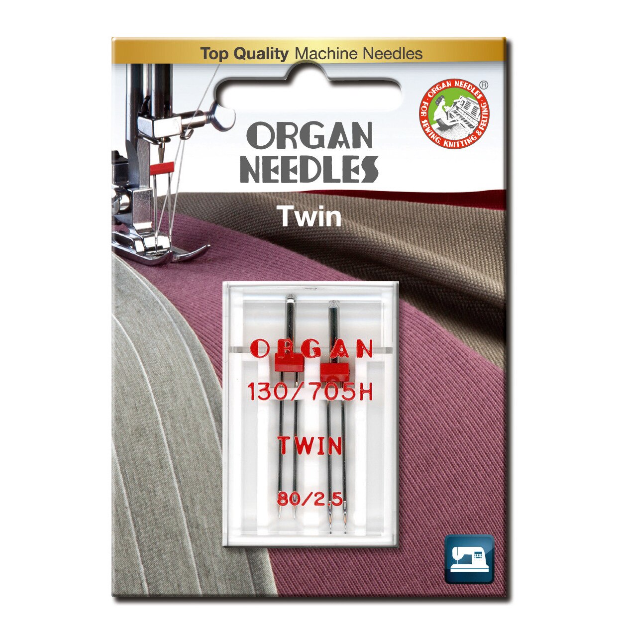 Ace de cusut casnice Organ Twin, distanta ace 2.5 mm - finete 80, 2 buc