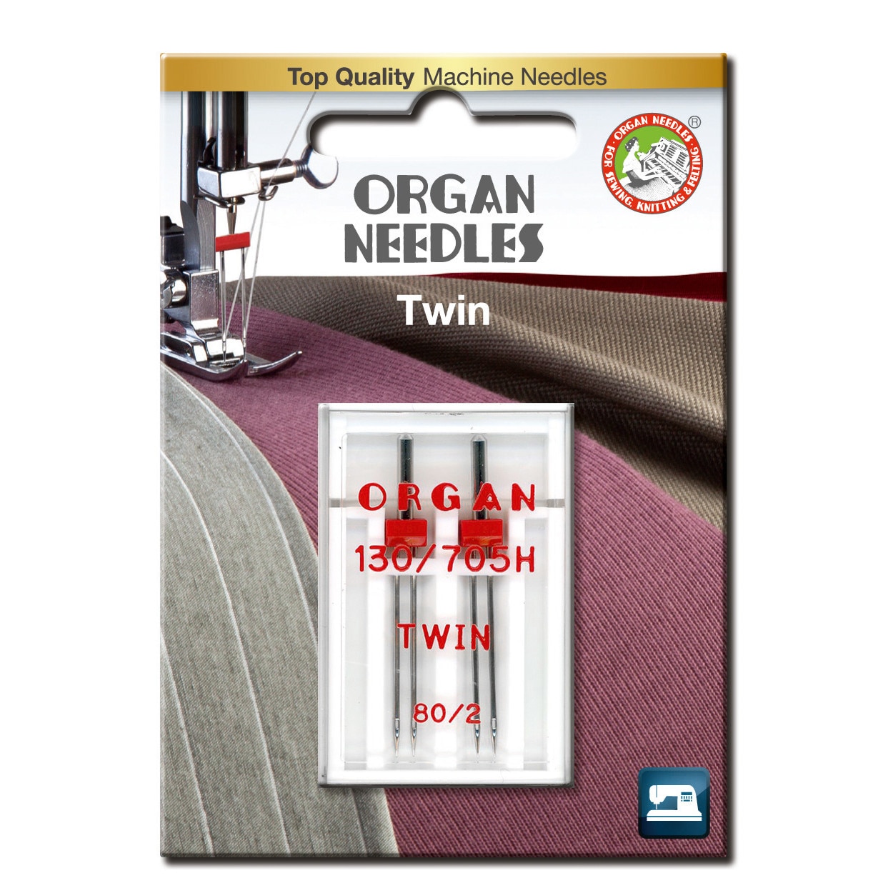 Ace de cusut casnice Organ Twin, distanta ace 2 mm - finete 80, 2 buc