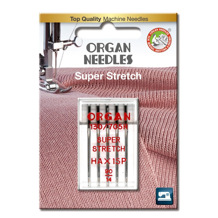 Ace de cusut casnice Organ Super Stretch - finete 90, 5 buc