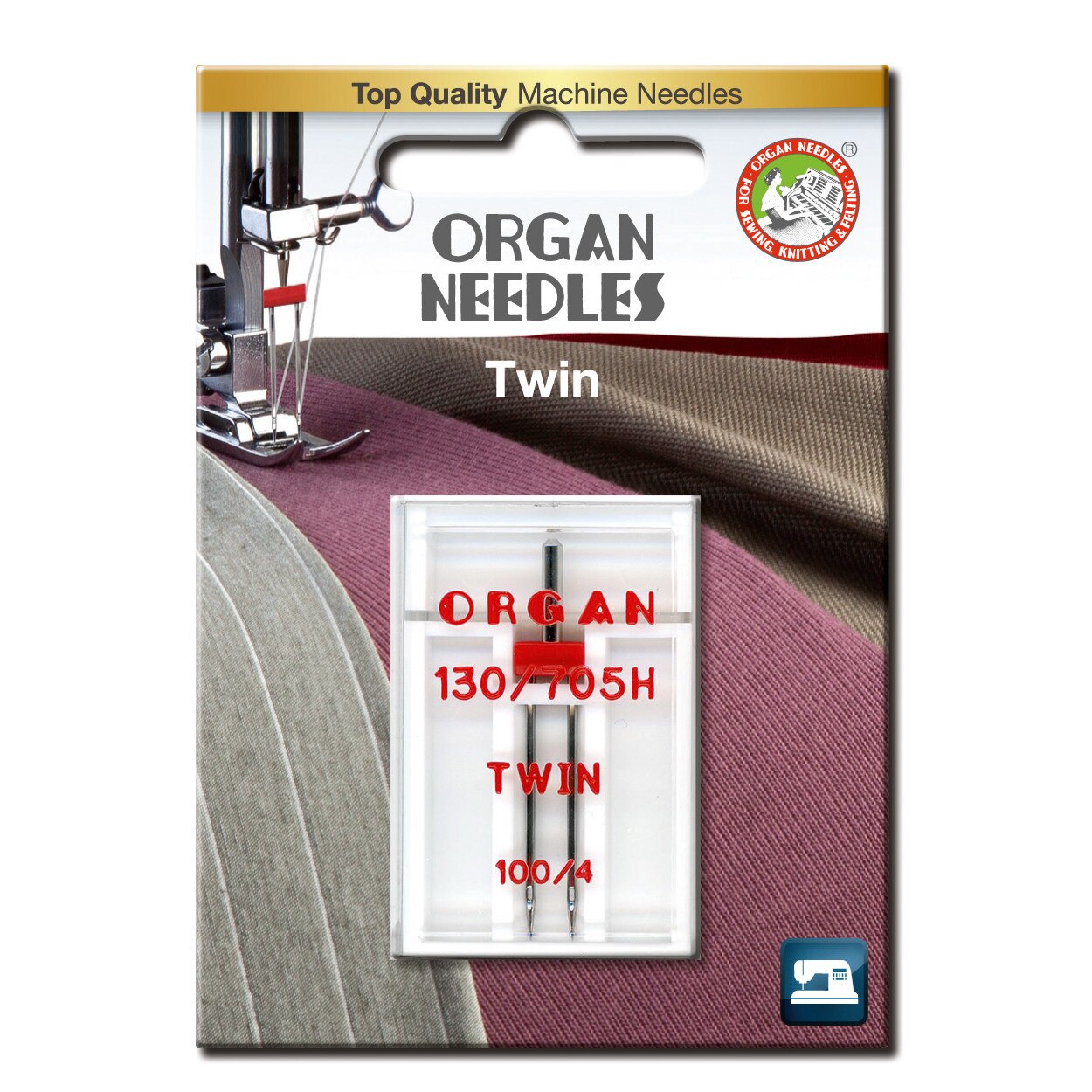 Ace de cusut casnice Organ Twin, distanta ace 4 mm - finete 100, 1 buc