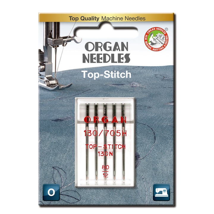 Háztartási varrótűk Organ Top Stitch - finom 80, 5 db