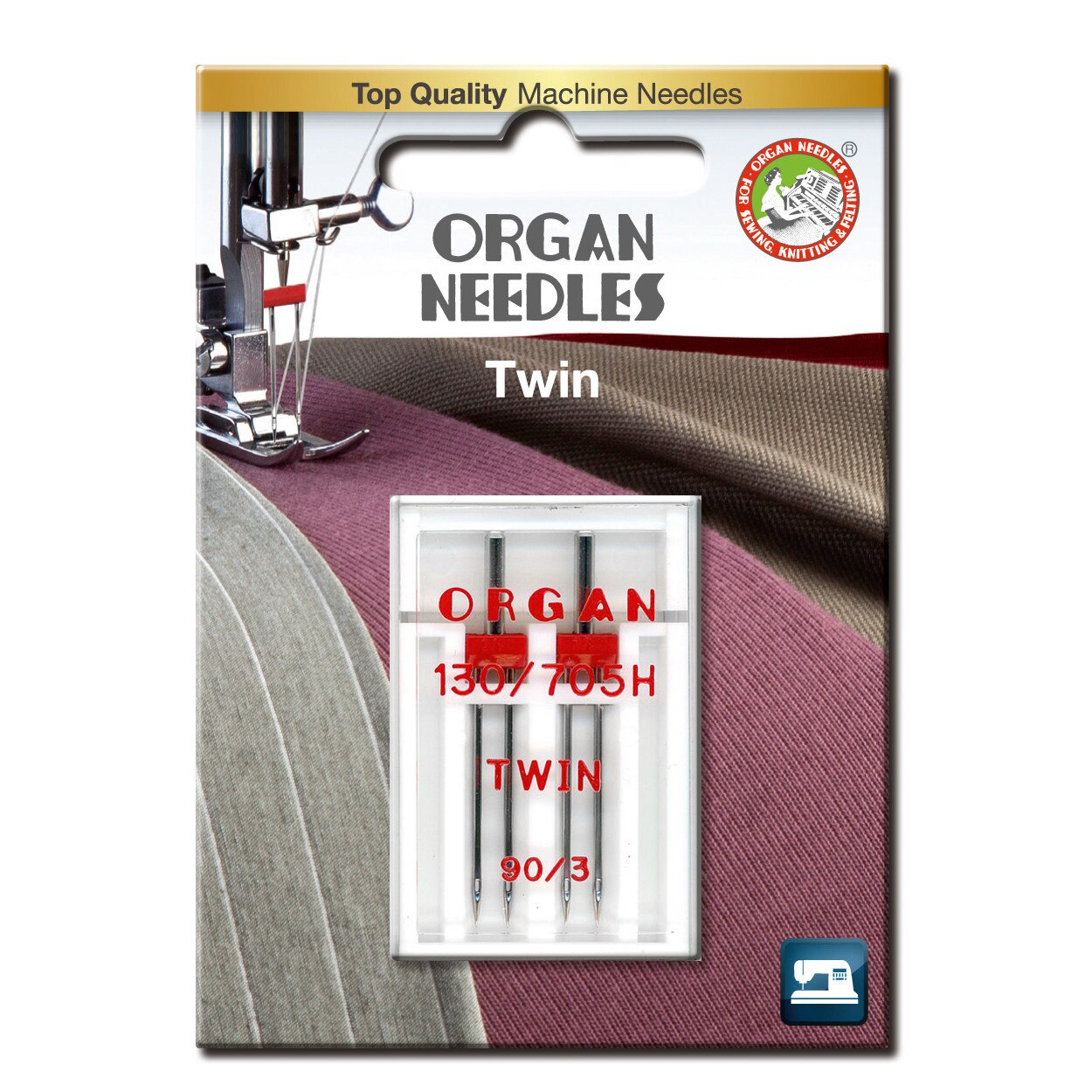 Ace de cusut casnice Organ Twin, distanta ace 3 mm - finete 90, 2 buc