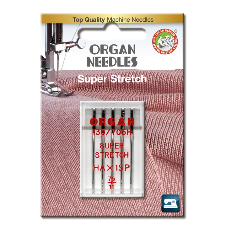 Домакински шевни игли Organ Super Stretch - финост 75, 5 бр