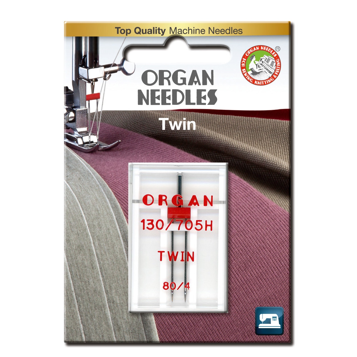 Ace de cusut casnice Organ Twin, distanta ace 4 mm - finete 80, 1 buc