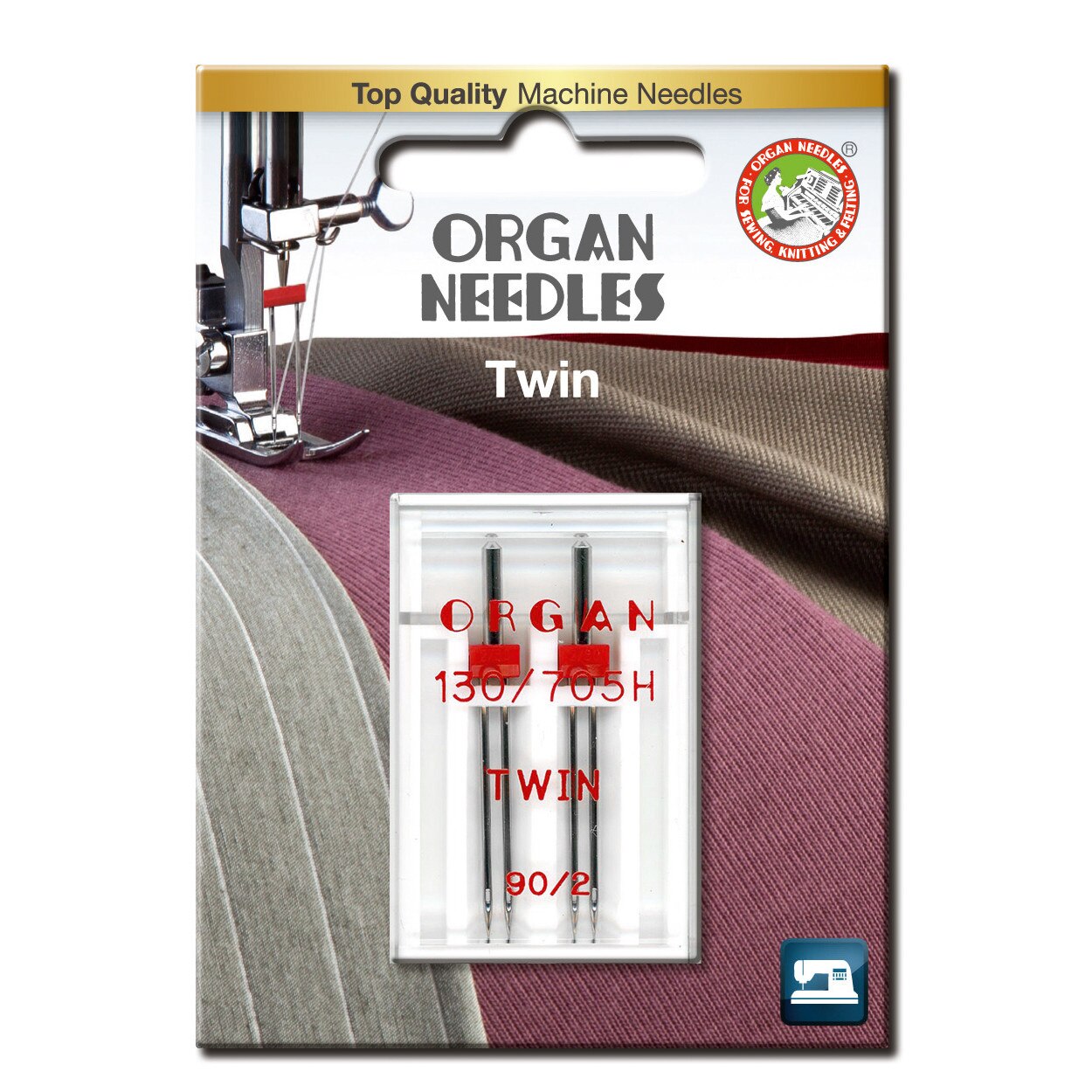 Ace de cusut casnice Organ Twin, distanta ace 2 mm - finete 90, 2 buc