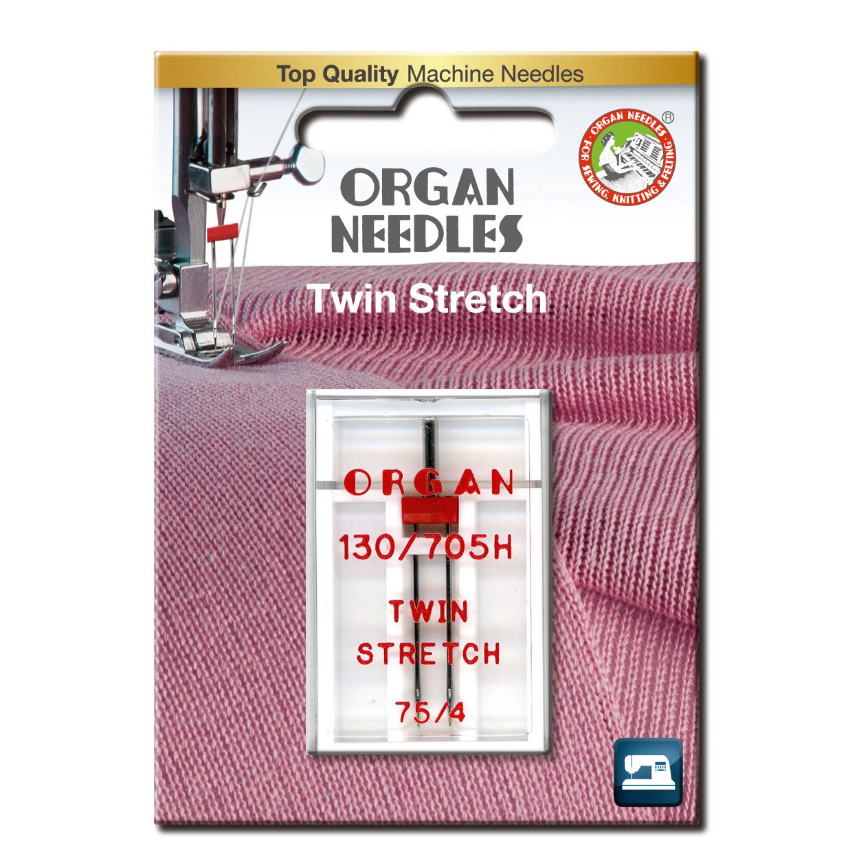 Ace de cusut casnice Organ Twin Stretch, distanta ace 4mm - finete 75, 1 buc