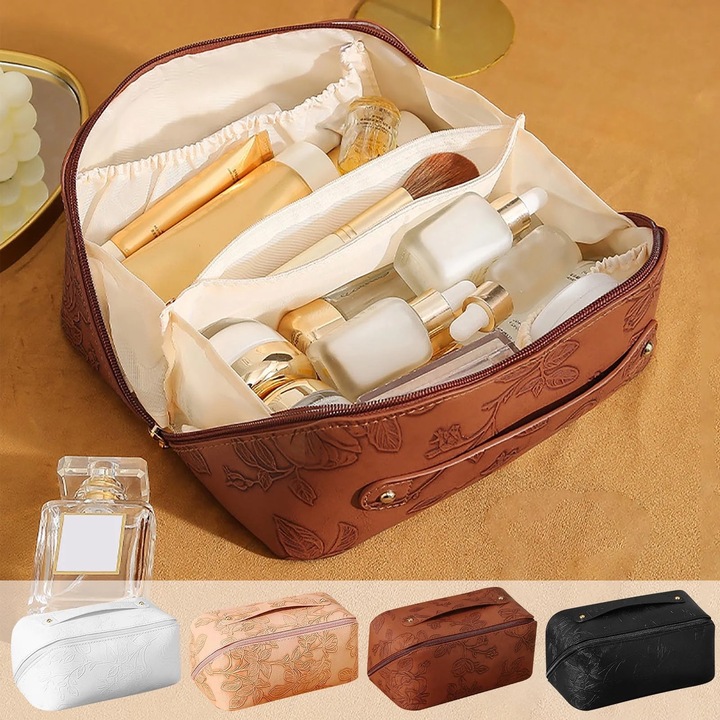 Голям дамски козметичен несесер с дръжка и разделител 25х12х12см многоцветен комплект от 1 бр.