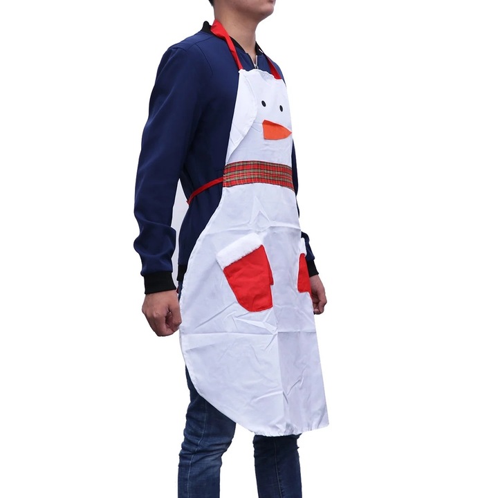 Престилки за кухня и барбекю, бяла престилка, дизайн на снежен човек, 89x67x0,2 см, издръжлив материал