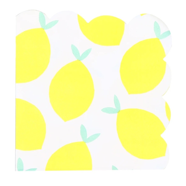 Комплект от 16 хартиени кърпи с принт лимон, екологични, 25х25см