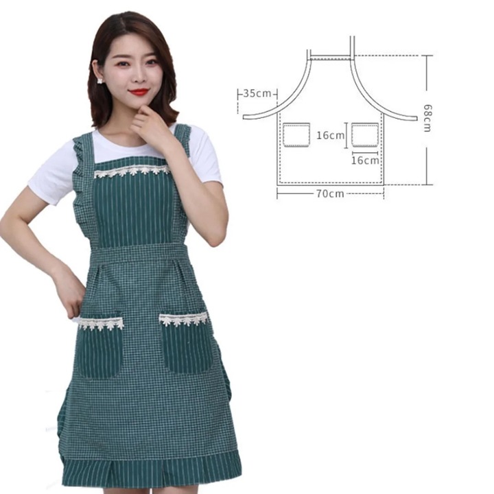 Кухненска престилка, 70х68 см, памук, тъмнозеленa, с 2 джоба, детска