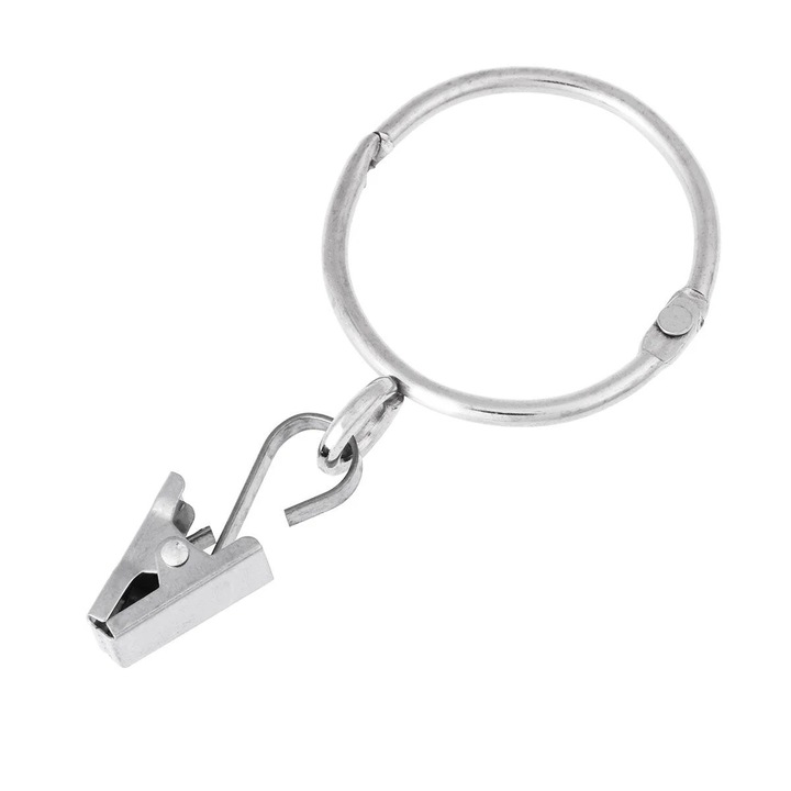 Комплект от 24 метални халки за пердета, сребристи, 3,8 см, за прът 25 мм