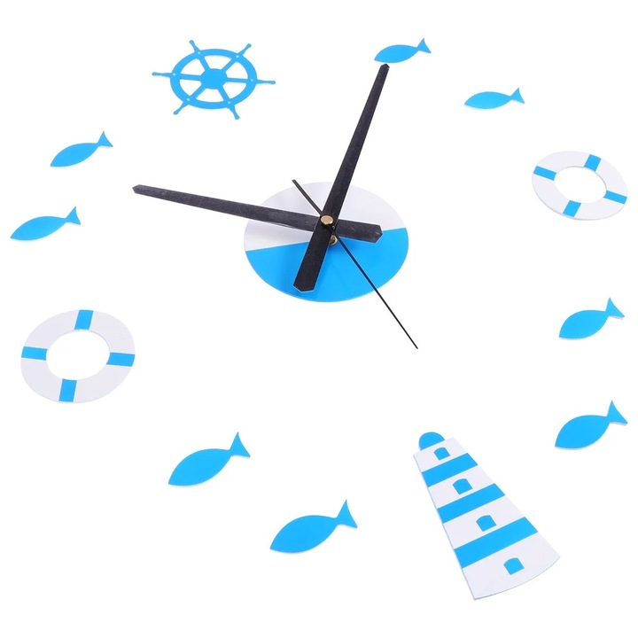 Направи си сам декоративен часовник риба, акрил, синьо и бяло, 20x10x3cm