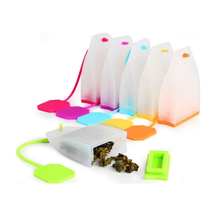 Преносима силиконова настойка за чай, комплект от 6 части, произволен цвят, размери 6.5x4.2x2cm